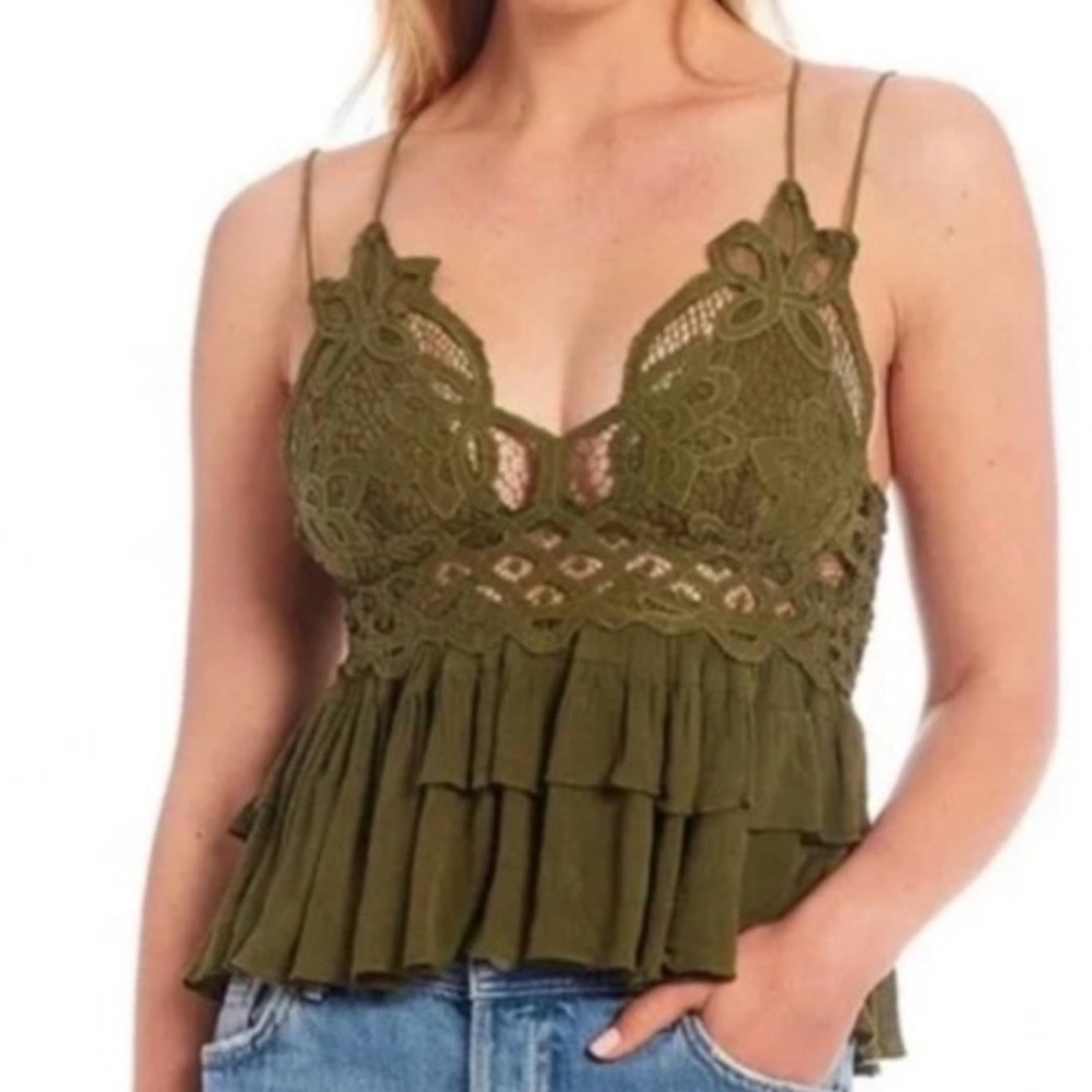 NWT Free People Olive Sparrow Lace Tiered Top ~ M - Picture 5 of 5